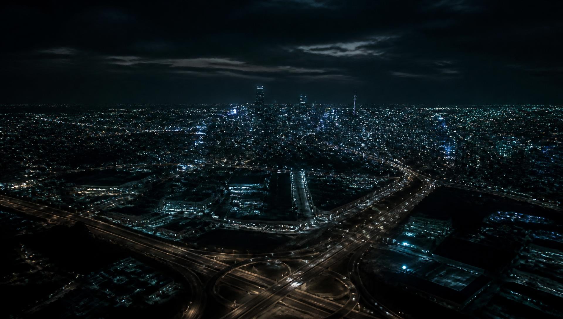 Aerial night view of a South African city